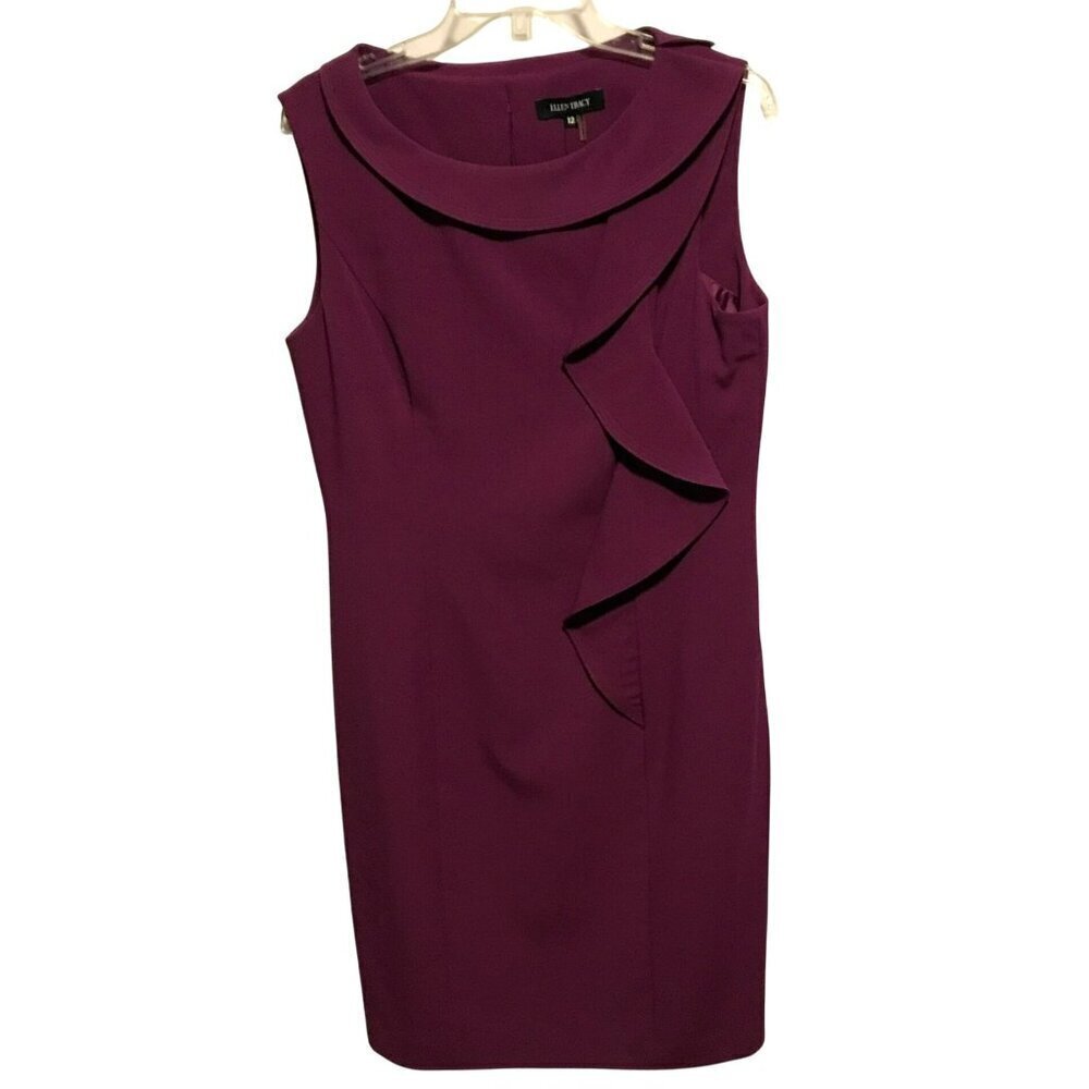 Ellen Tracy NWT Sheath Dress Fully Lined Asymmetric Front Ruffle Sz 12 in Berry